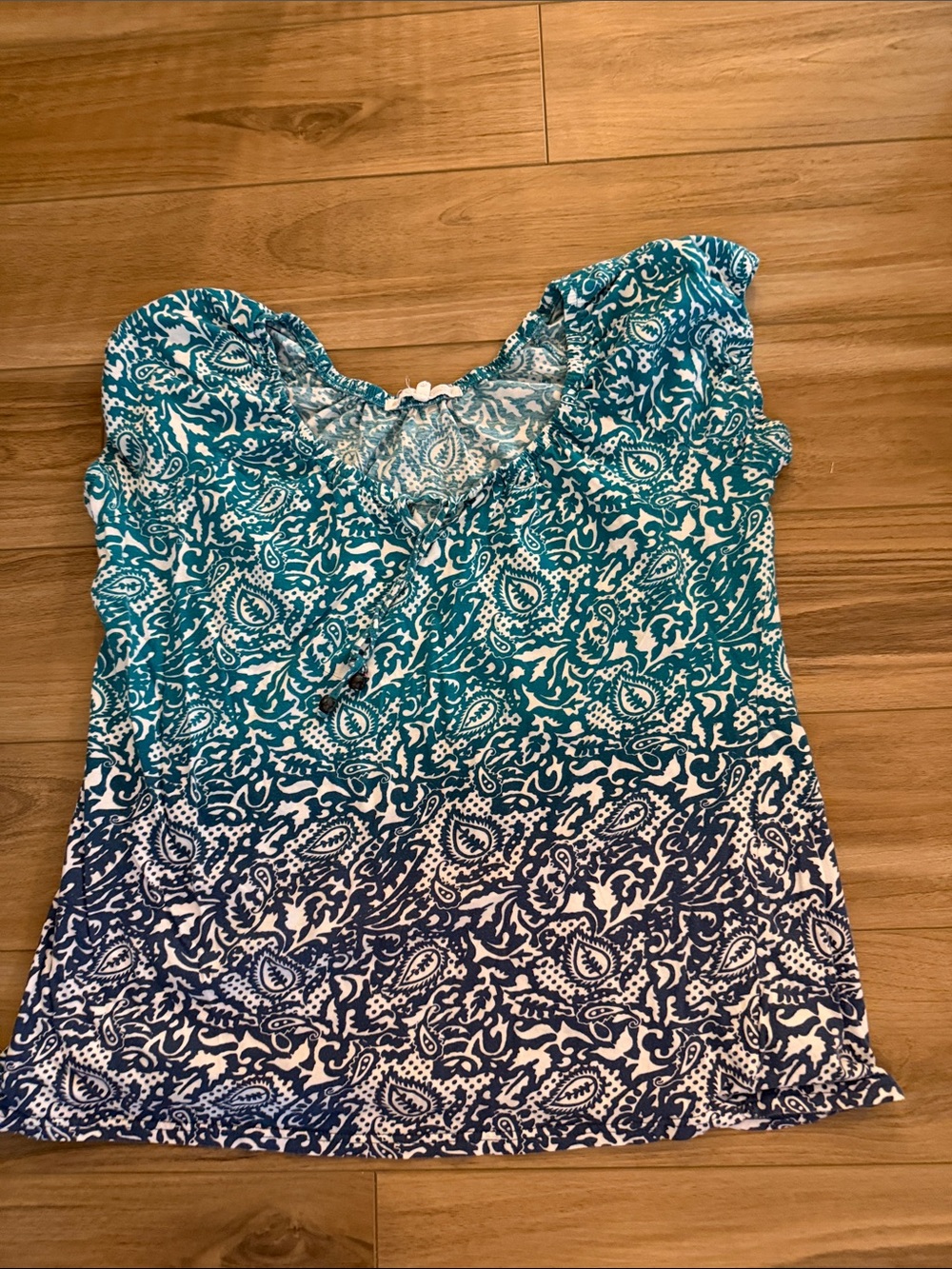 Blue Teal Ombre Paisley Cap Sleeve Top
